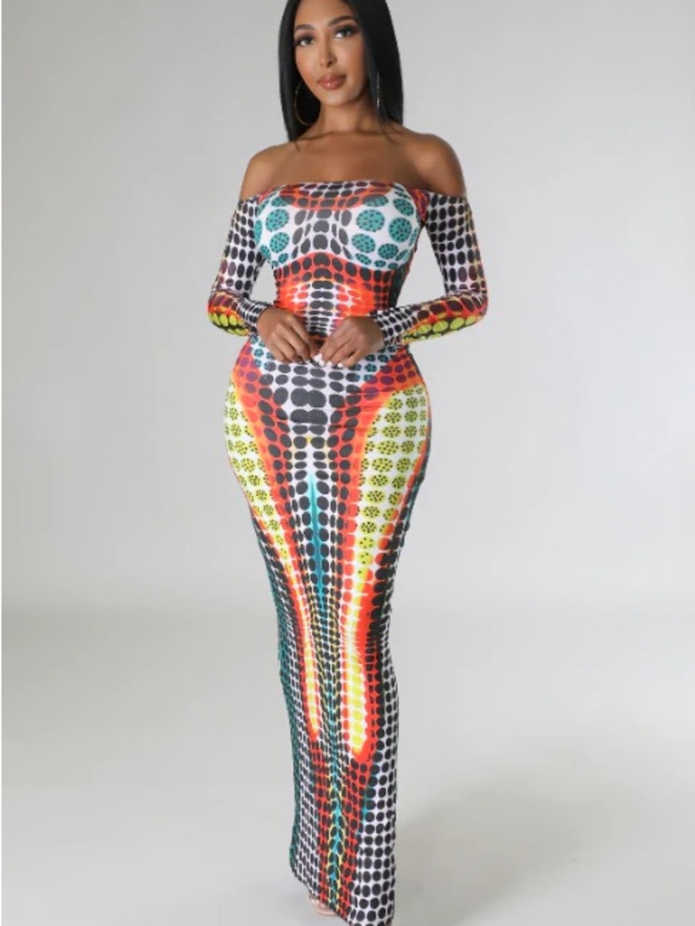 Body Heat Body Map Silhouette Bodycon Maxi Dress